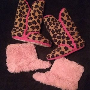PINK Faux Fur LEOPARD Slippers Boots Soft WARM GUC